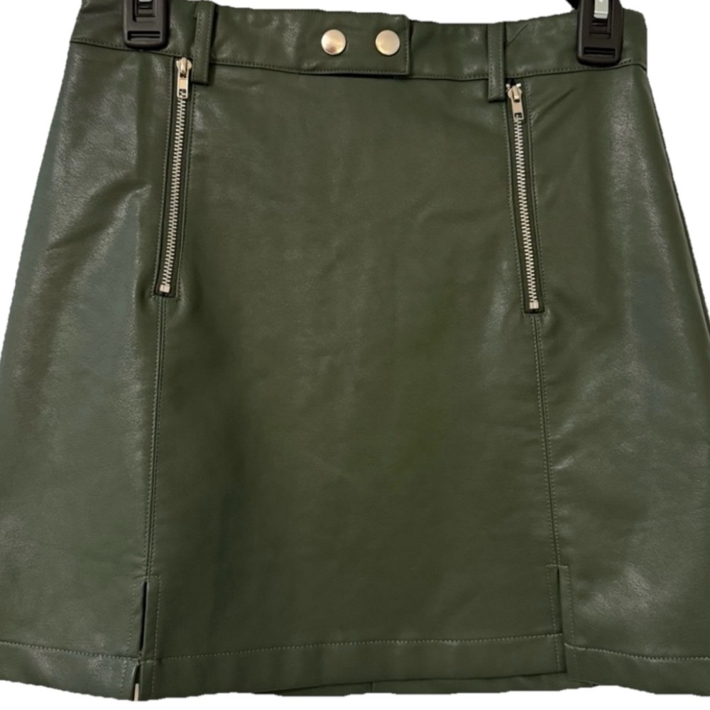 FRANCESCA’S Blue Rain NWT Sz S Dark Green Mini A-Line Skirt with Silver Zippers